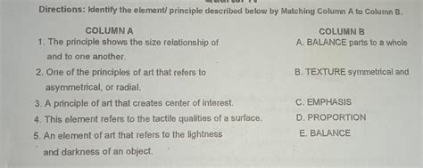 Directions Identify The Element Principle Described Below By Matching