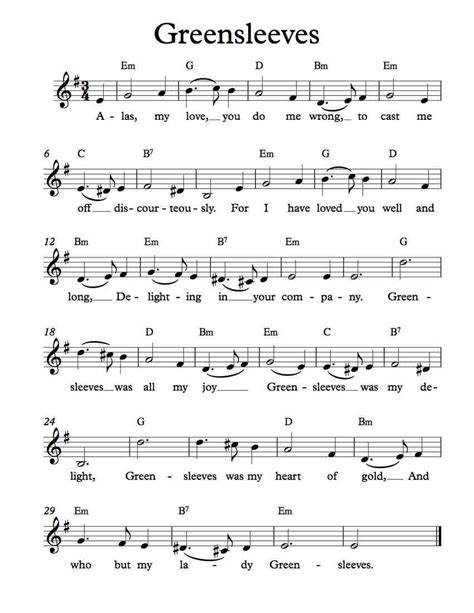 Free Sheet Music - Free Lead Sheet - Greensleeves | Sheet music, Violin sheet music, Piano sheet ...