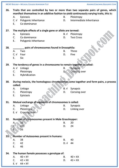 Adamjee Coaching Mcat Biology Variation And Genetics Mcqs For