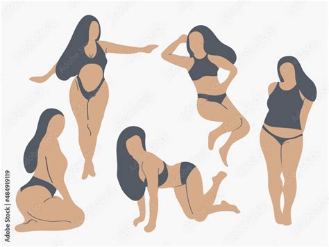 Vector Set With Female Body Type Woman In Underwear Simple Illustration Woman In Panties Bra