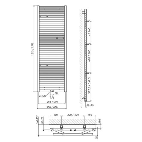 HSK Line Plus Badheizkörper Handtuchheizkörper 1775 x 600mm schwarz