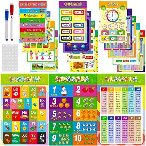 Menkey Educational Posters For Kindergarten 16pcs Preschool Learning