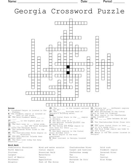 Georgia Crossword Puzzle Wordmint