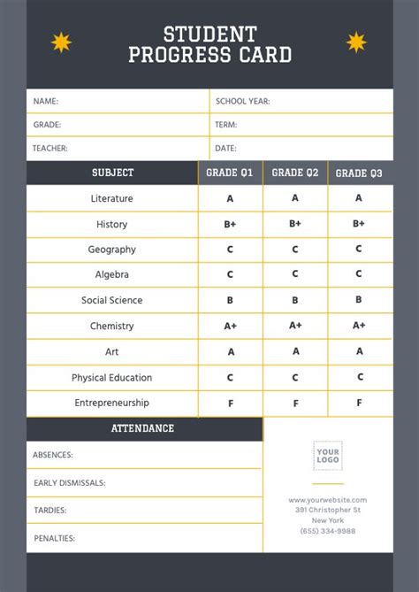 Customizable Student Report Card Templates