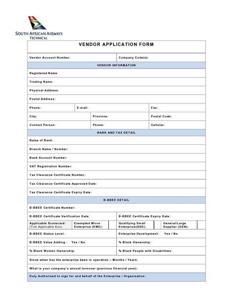 Printable Vendor Registration Form Template