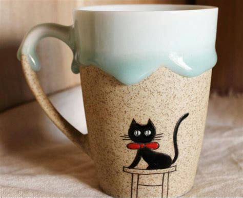 Taza Jarro Mug GATO Hand Painted Mugs Painted Mugs Mugs