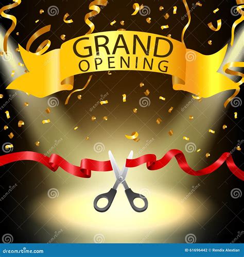 Grand Opening Background With Spotlight And Gold Confetti Stock Vector