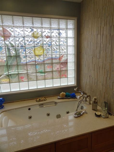 Decorative Glass Block Bath Window With A Different Pattern Border And