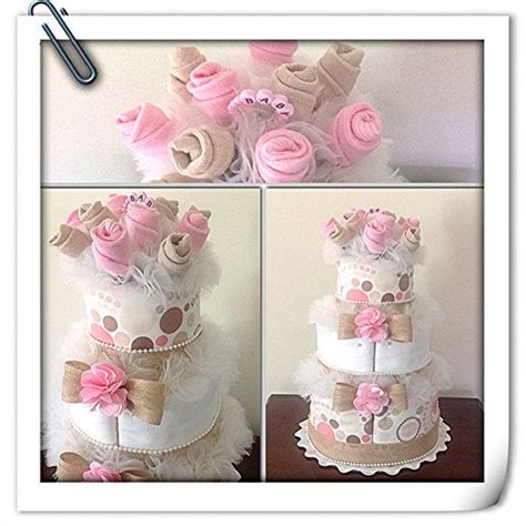 3 Tier Baby Sock Bouquet Burp Cloth Cake Pink Country Dots Baby