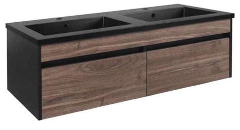 Cape Town Sale Bijiou Vague Noire Walnut Double Bathroom Cabinet With Black Basins And Black