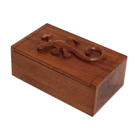 Unicef Market Hand Carved Suar Wood Box With Gecko Lid From Bali