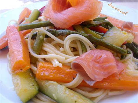 Espaguetti Con Verduras Y Salmon Ahumado Cocina