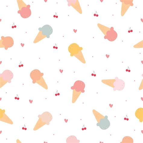 Seamless Pattern Ice Cream Cone Cute Cartoon Style Background With