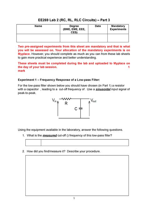 Ee269 Rc Rl And Rlc Circuits Part 3 Ee269 Lab 2 Rc Rl Rlc