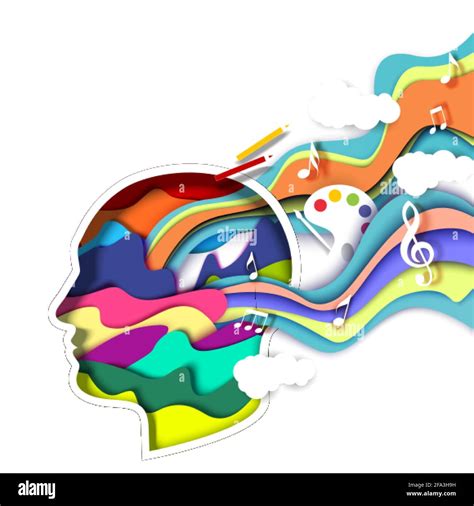 Paper cut man head with abstract vibrant shapes, vector illustration ...