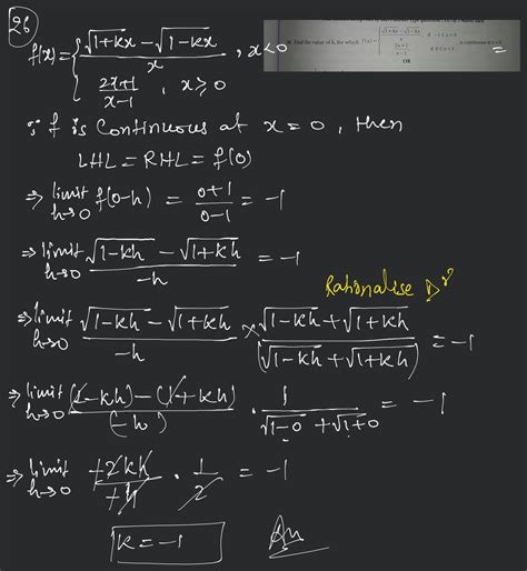 26 Find The Value Of K For Which F X {x1 Kx −1−kx X−12x 1 If −1≤x