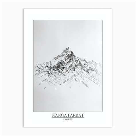 Nanga Parbat Pakistan Line Drawing 3 Poster Art Print By Pixel Peaks Fy