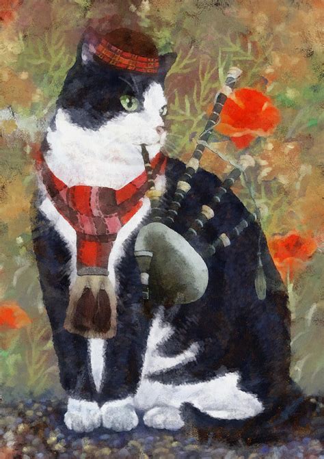 Tartan Cat Playing Bagpipes Painting By Monica Latanya