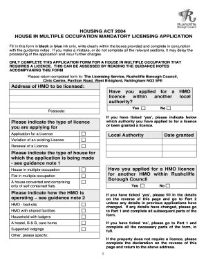 Fillable Online Rushcliffe Gov House In Multiple Occupation Application