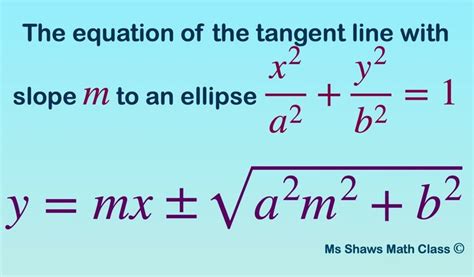 Equation Of Tangent Line With Slope To Ellipse Math Class Math Tangent