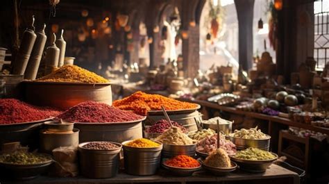 Premium Photo Moroccan Spice Market With Piles Of Spices And Fragrant