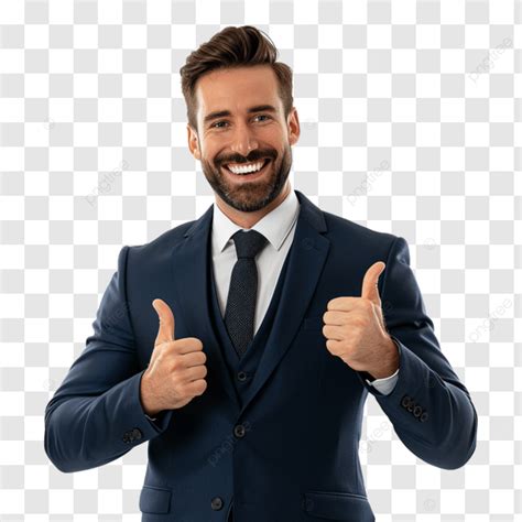 A Bussines Man With Navy Blue Suit Showing Thumbs Up Gesture