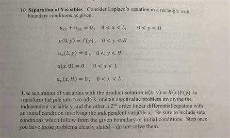 Solved 10 Separation Of Variables Consider Laplace S Chegg