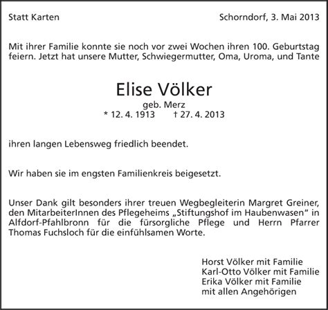 Traueranzeigen von Elise Völker ZVW Trauer