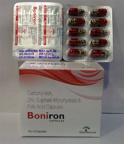 Boniron Cap Carbonyl Iron Mg Zinc Sulphate Mg Folic Acid Mg