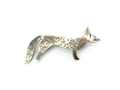 Silver Fox Brooch Hammered Sterling Silver Arts And Crafts Etsy