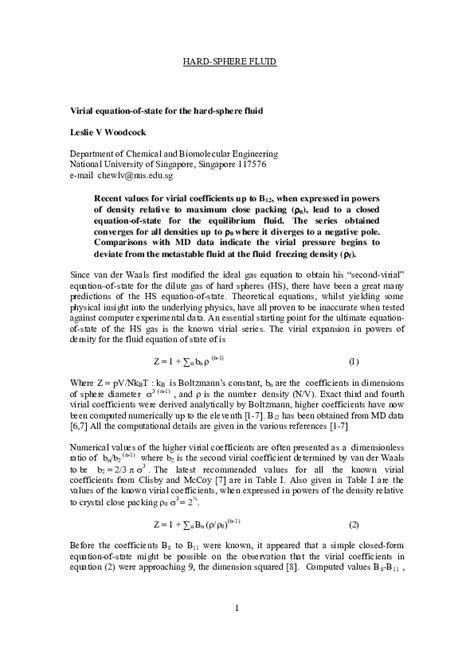 (PDF) Virial Equation-of-State for Hard Spheres | Leslie V Woodcock ...