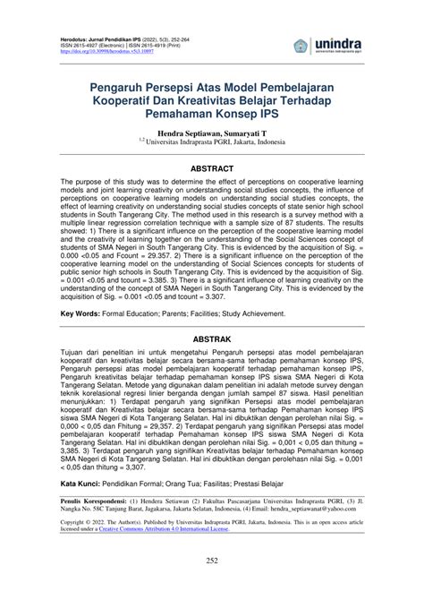 PDF Pengaruh Persepsi Atas Model Pembelajaran Kooperatif Dan