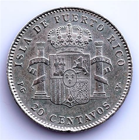 Spanje Alfonso XIII 1886 1931 20 Centavos De Peso 1895 PGV Puerto