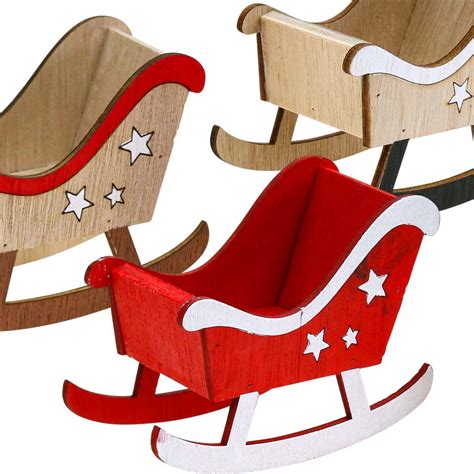 Floristik24 de Deko Schlitten Holz Weihnachtsschlitten Rot Weiß 9St 06224