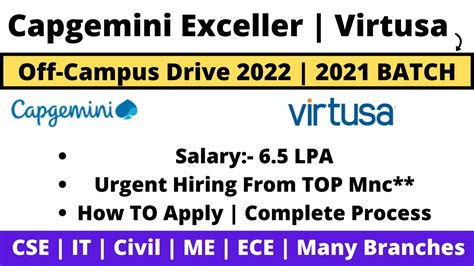 Capgemini Exceller Virtusa Off Campus Drive 2022 2021 BATCH All