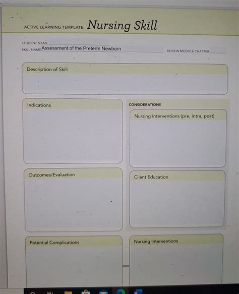 Nursing Skill Active Learning Template