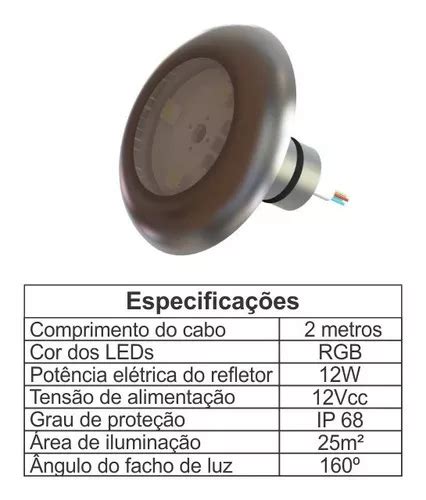 Refletor Led Para Piscina Rgb 12w Inox Authome MercadoLivre