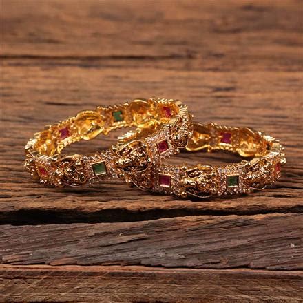 Buy Antique South Indian Bangles With Matte Gold Plating 220694