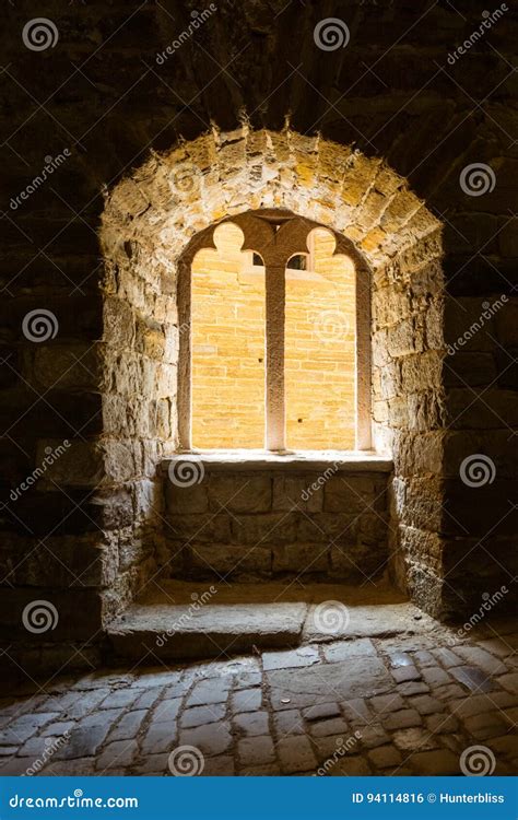 Gothic Castle Window Sunlight Pouring In Dark Contrast Architect Stock