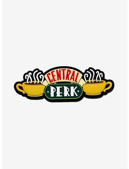 The Central Perk Logo Is Shown In Green And Yellow With Two Cups