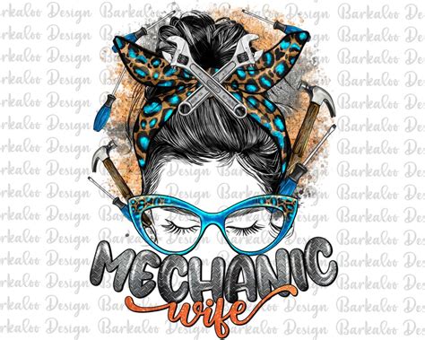 Western Mechanic Wife Messy Bun Png Sublimation Design Leopard Messy