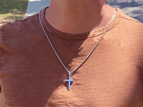 Silver Cross Necklace Men S Cross Necklace Personalized Etsy