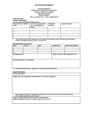 Fillable Online Aphis Usda Pdf Adverse Event Report Form APHIS