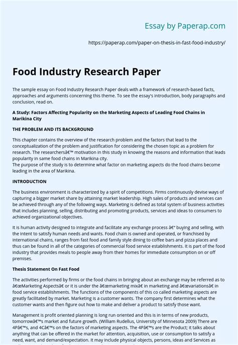 Food Industry Research Paper Essay Example