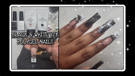 Black And White Y2k Polygel Nails Nail Tutorial Youtube