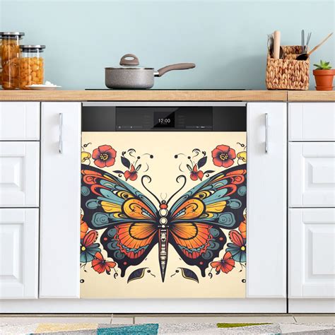 Butterfly With Flowers Floral Magnetic Dishwasher Cover Magnet