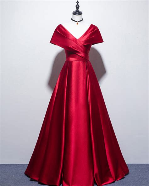 Satin Bridesmaid Dressburgundy Bridesmaid Dressv Neck Bridesmaid