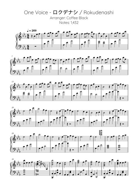 One Voice Rokudenashi Sheet Music For Piano Solo