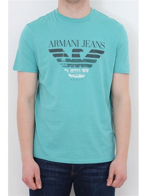 Armani Jeans Paris Logo Crew Neck T Shirt In Aqua Northern Threads