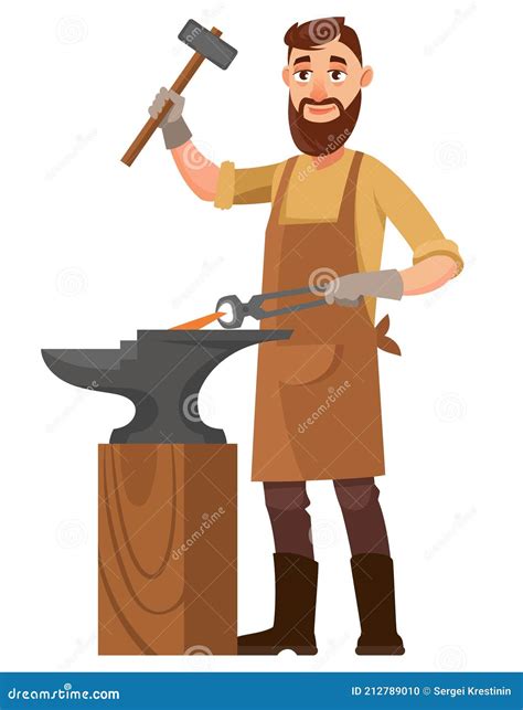 Blacksmith Strikes The Anvil Stock Vector Illustration Of Male